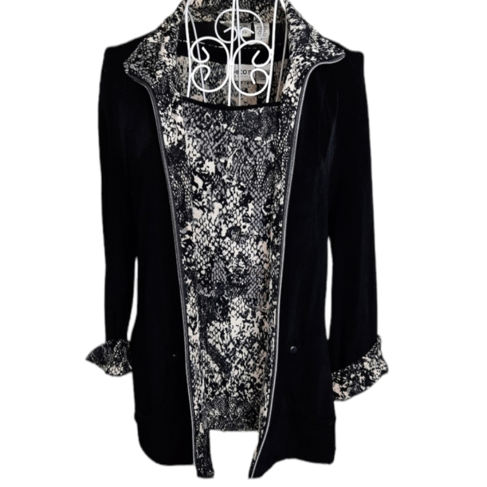 Chico's Travelers Reptile Cardigan Blazer & Tank SZ 0(M/8)